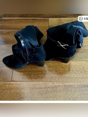 Kelly & Katie Black Suede Fold-Over Ankle Boots with Buckle